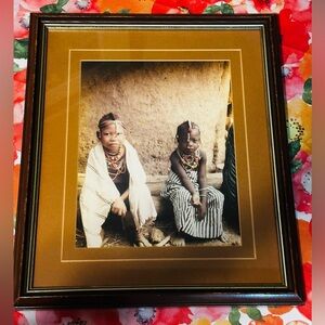 Artwork Vintage Unbranded African Children in beaded clothing.